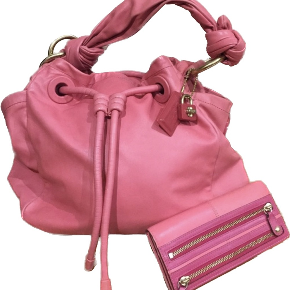 COACH RESORT XL Pink Leather Drawstring Bucket Bag